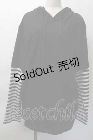 画像: NieR Clothing / ボーダー切替重ね着風プルオーバー  黒ｘ白 S-25-11-18-037-PU-TO-HR-ZS