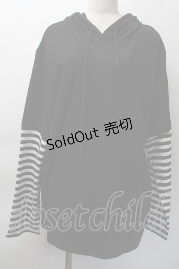 画像1: NieR Clothing / ボーダー切替重ね着風プルオーバー  黒ｘ白 S-25-11-18-037-PU-TO-HR-ZS (1)