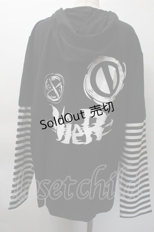 画像2: NieR Clothing / ボーダー切替重ね着風プルオーバー  黒ｘ白 S-25-11-18-037-PU-TO-HR-ZS (2)