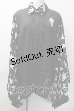 画像: NieR Clothing / 着物風袖ブロッキングシャツ【折鶴】  黒ｘ白 S-25-11-18-038-PU-BL-HR-ZS