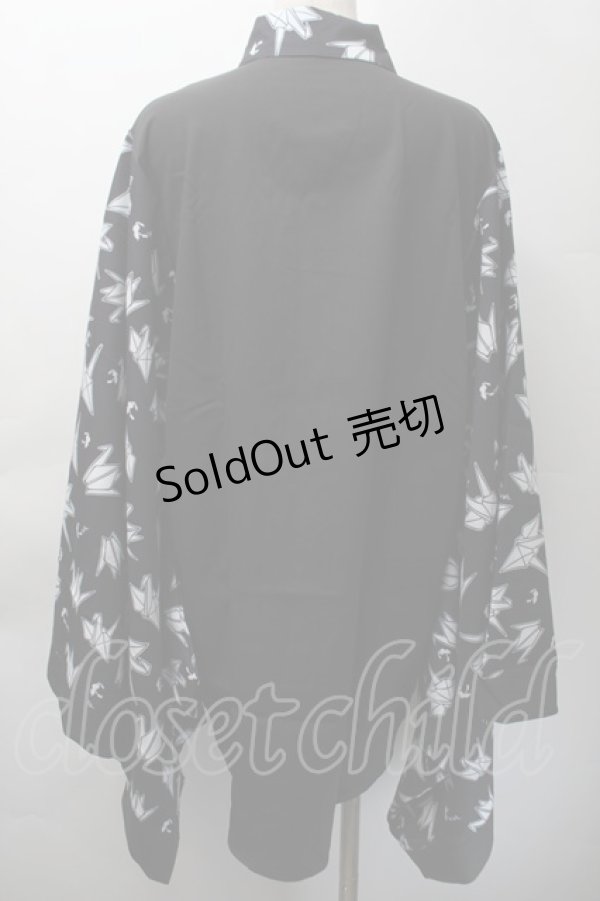 画像2: NieR Clothing / 着物風袖ブロッキングシャツ【折鶴】  黒ｘ白 S-25-11-18-038-PU-BL-HR-ZS (2)