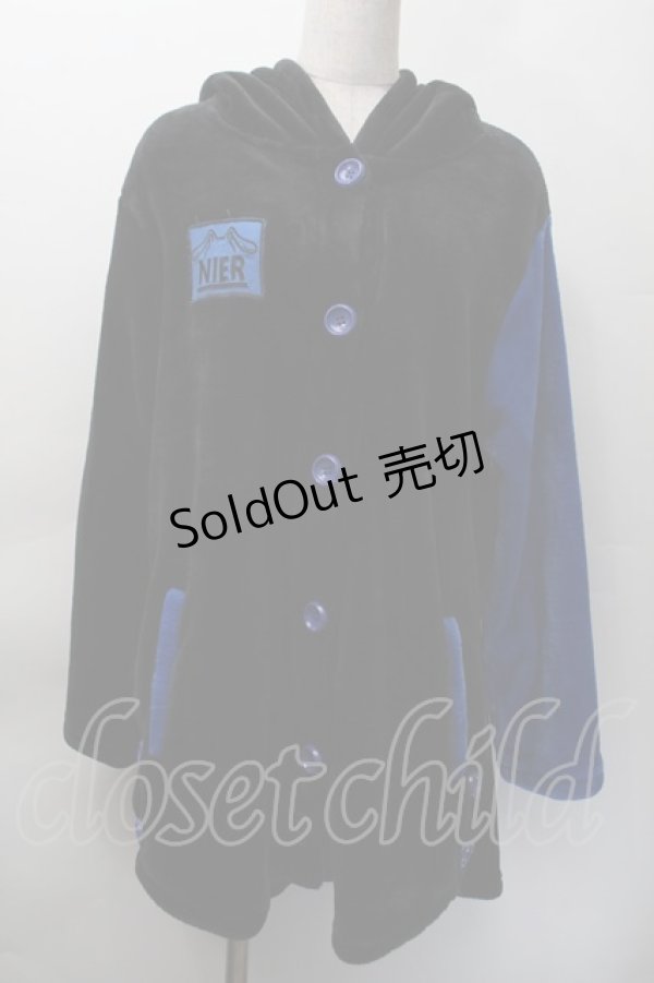画像1: NieR Clothing / バイカラーファーカーディガン  黒ｘ青 S-25-11-18-039-PU-TO-HR-ZS (1)