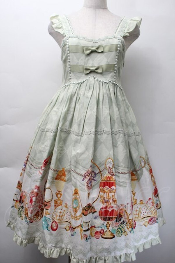 画像1: metamorphose / エッグアートハイウエストジャンパースカート  グラスグリーン S-25-11-18-041-ME-OP-HR-ZS (1)