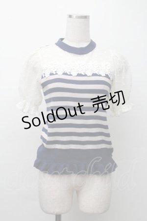 画像: axes femme / レース襟半袖ブラウス  ブルー S-25-11-20-001-AX-BL-HR-ZT522