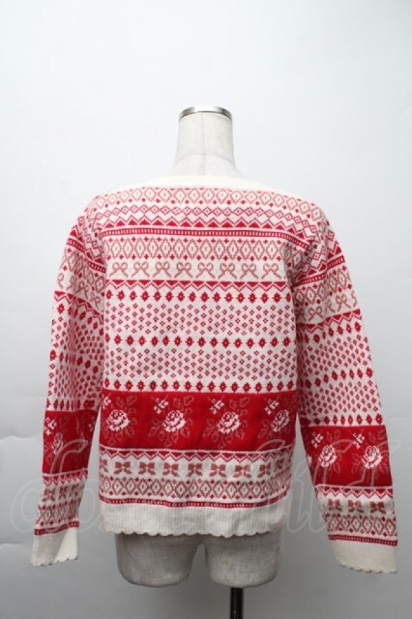 画像2: PINK HOUSE / ロージーローズカーディガン  白ｘ赤 S-25-11-20-007-LO-TO-AS-ZS (2)