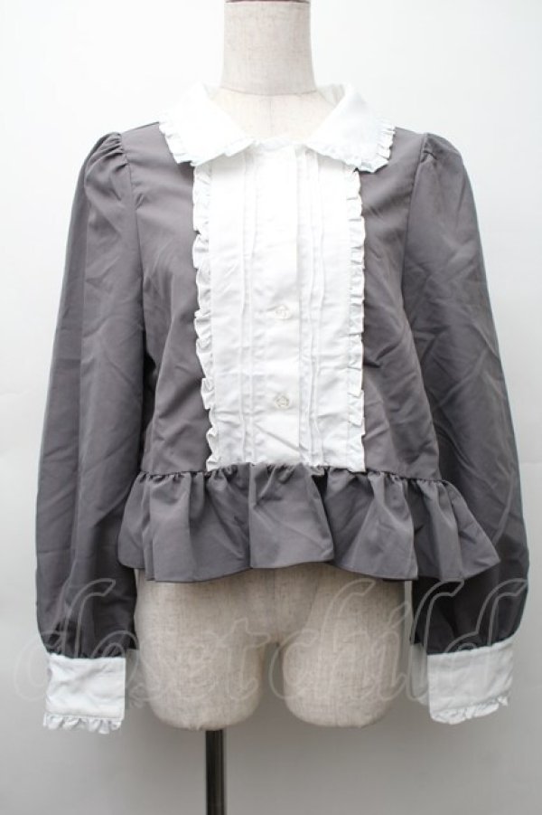 画像1: Cherirulu Chocola / MYリボンマルエリブラウス L グレーｘ白 S-25-11-20-031-LO-BL-HR-ZS (1)