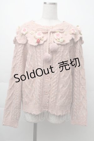 画像: PINK HOUSE / Berry Roseモチーフ付きヨーク編みニットカーディガン  ピンク S-25-11-20-005-LO-BL-AS-ZS