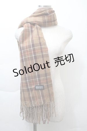 画像: NieR CLOTHING / 刺繍チェックマフラー  ブラウン S-25-11-21-008-PU-ZA-HR-ZS
