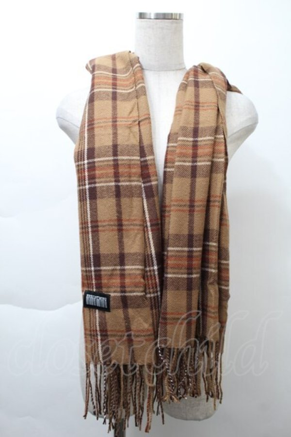 画像2: NieR Clothing / 刺繍チェックマフラー  ブラウン S-25-11-21-008-PU-ZA-HR-ZS (2)