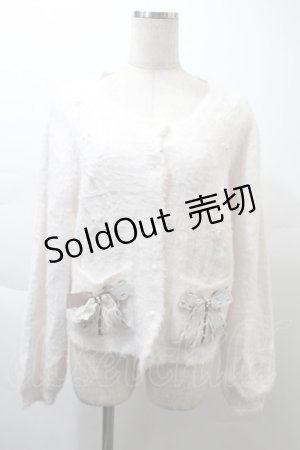 画像: axes femme / リボン付フェザーニットカーディガン  オフ S-25-11-21-016-AX-TO-HR-ZS