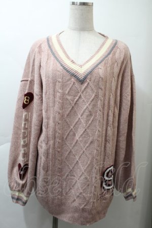 画像: Secret Honey / ハートロゴ刺繍ケーブルニット  ピンク S-25-11-21-021-CA-TO-AS-ZS