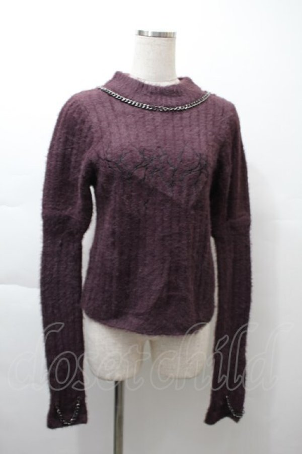 画像1: NOEMIE / チェーン付き4wayフェザー刺繍ニット  紫 S-25-11-21-028-LO-TO-HR-ZS (1)