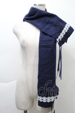 画像: Moi-meme-Moitie / 燭台レースリボンマフラー  紺 S-25-11-21-004-MO-ZA-AS-ZS