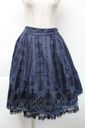 画像: axes femme / 花フロッキープリントスカート  紺 S-25-11-22-056-AX-SK-AS-ZS