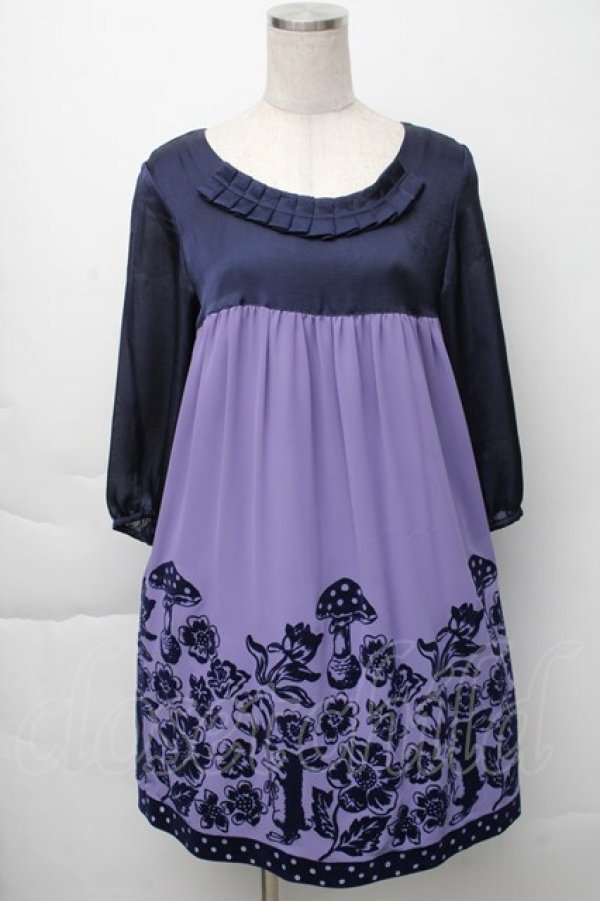 画像1: Emily Temple cute / フォレストフロッキーワンピース  ラベンダーｘ紺 S-25-11-23-039-ET-OP-HR-ZS (1)