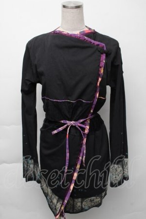 画像: gouk / 和柄切替カーディガン  黒 S-25-11-23-042-GO-TO-AS-ZS