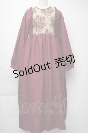 画像: merry jenny / ジャガードコンビコールワンピース  ボルドー S-25-11-23-1050-LO-OP-HR-ZS