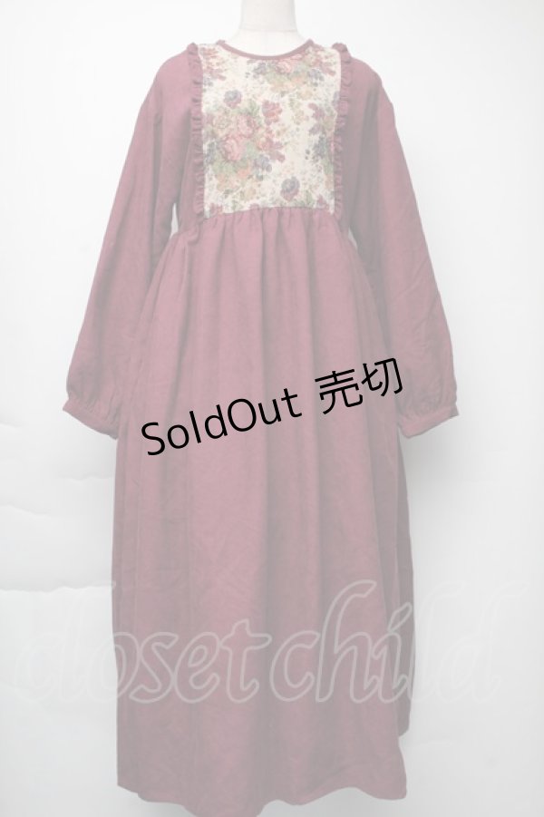 画像1: merry jenny / ジャガードコンビコールワンピース  ボルドー S-25-11-23-1050-LO-OP-HR-ZS (1)