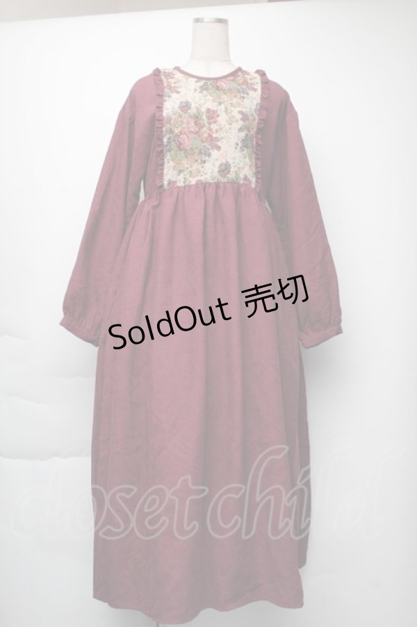 画像2: merry jenny / ジャガードコンビコールワンピース  ボルドー S-25-11-23-1050-LO-OP-HR-ZS (2)