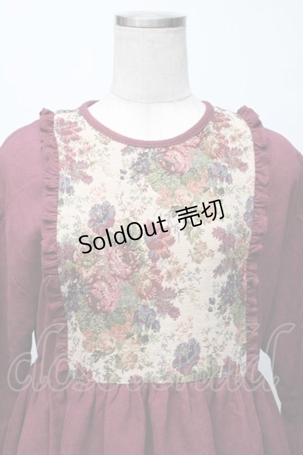 画像4: merry jenny / ジャガードコンビコールワンピース  ボルドー S-25-11-23-1050-LO-OP-HR-ZS (4)