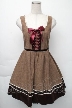 画像: Amavel / 編み上げリボンジャンパースカート  ブラウン S-25-11-23-1052-CA-OP-HR-ZS