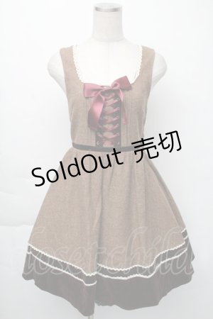 画像: Amavel / 編み上げリボンジャンパースカート  ブラウン S-25-11-23-1052-CA-OP-HR-ZS