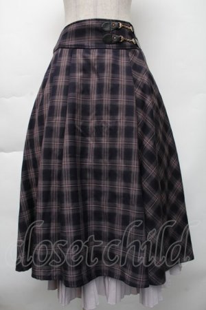 画像: axes femme / 裾プリーツチェック柄スカート  紺 S-25-11-23-1056-AX-SK-HR-ZS