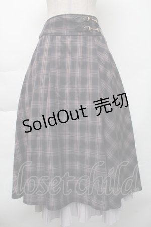 画像: axes femme / 裾プリーツチェック柄スカート  紺 S-25-11-23-1056-AX-SK-HR-ZS