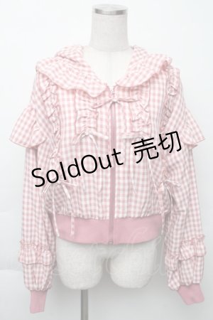 画像: axes femme kawaii / フリルフーディブルゾン  ピンクｘ白 S-25-11-23-1020-AX-JA-HR-ZS