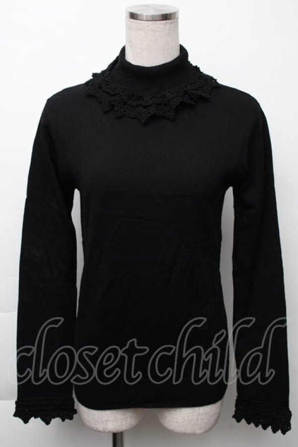 画像1: Moi-meme-Moitie / レース鍵編みハイネックニット  黒 S-25-11-23-1028-MO-TO-HR-ZS (1)