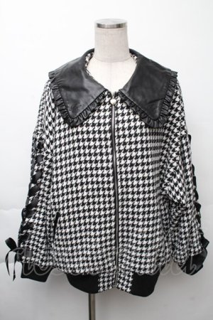 画像: Honey Cinnamon / 千鳥柄レザー襟ジャケット  黒ｘ白 S-25-11-23-1030-LO-JA-HR-ZS