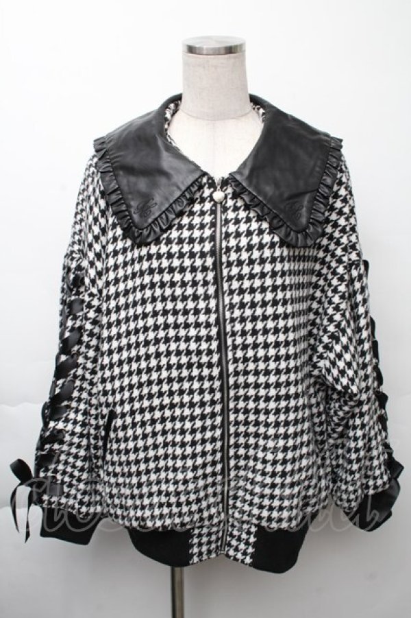 Honey Cinnamon / 千鳥柄レザー襟ジャケット 黒x白 S-25-11-23-1030