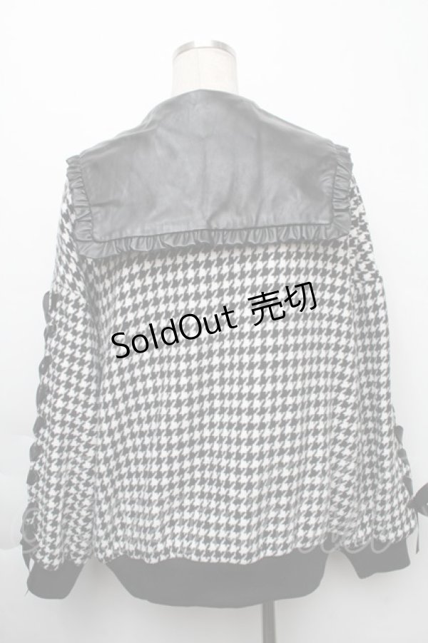 画像2: Honey Cinnamon / 千鳥柄レザー襟ジャケット  黒ｘ白 S-25-11-23-1030-LO-JA-HR-ZS (2)