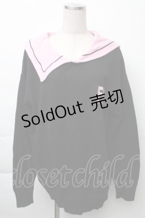 画像: LOLITA / セーラー襟ニットトップス  黒ｘピンク S-25-11-23-1032-LO-TO-HR-ZS