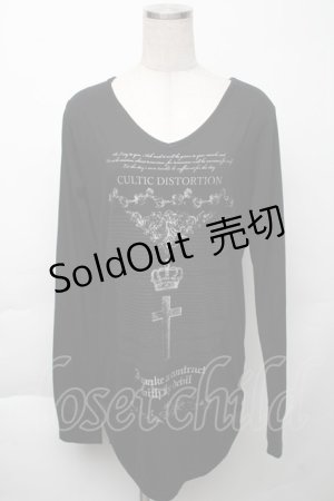 画像: SEX POT ReVeNGe / 裾シャーリングプリントロングカットソー  黒 S-25-11-23-015-SP-TO-HR-ZS