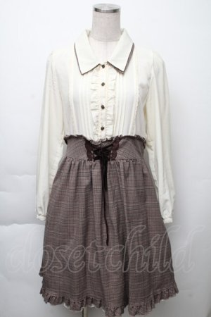 画像: axes femme / ドッキングチェック柄ワンピース  オフ×ブラウン S-25-11-23-026-AX-OP-HR-ZS