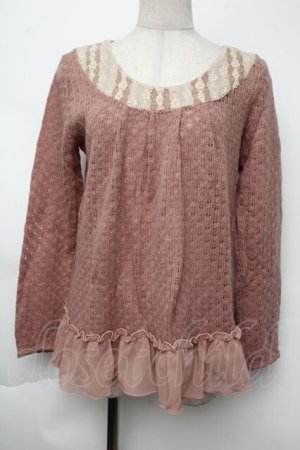 画像: axes femme / 裾シフォン鍵編みニット M ピンク S-25-11-24-010-AX-TO-HR-ZS