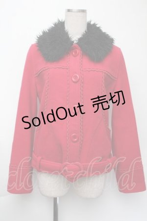 画像: Emily Temple cute / ファー襟ショートコート  赤ｘ黒 S-25-11-24-024-ET-CO-HR-ZS