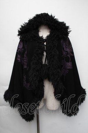 画像: Qutie Frash / ファーフードポンチョコート  黒 S-25-11-24-026-QU-CO-AS-ZS