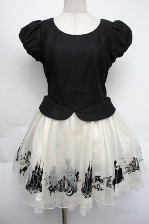 画像: Secret Honey / シンデレラフロッキーワンピース  黒ｘオフ S-25-11-24-032-CA-OP-AS-ZS