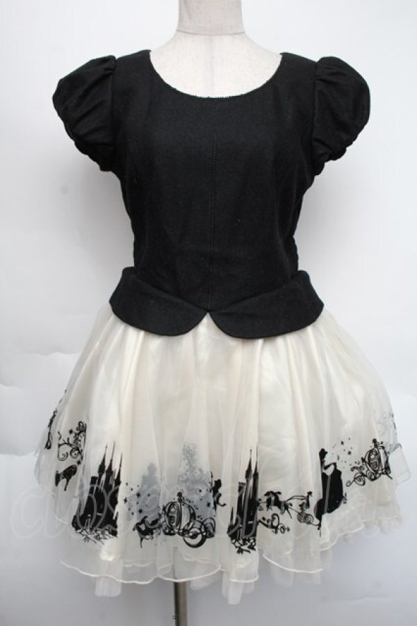 画像1: Secret Honey / シンデレラフロッキーワンピース  黒ｘオフ S-25-11-24-032-CA-OP-AS-ZT0108B (1)