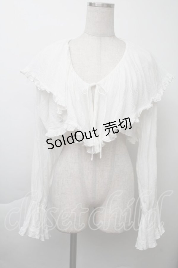 画像1: merry jenny / ラッフルショートガーゼブラウス  白 S-25-11-26-008-LO-BL-HR-ZS (1)