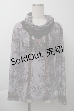 画像: OZZ ANGELO / プリントハイネックトップス  グレーｘワイン S-25-11-26-017-OO-TO-HR-ZS