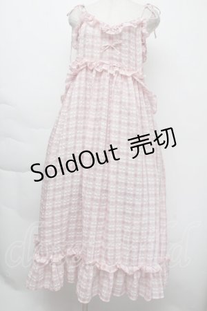 画像: merry jenny / チェックリボンキャミワンピース  ピンク S-25-11-26-034-LO-OP-HR-ZS