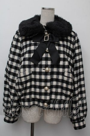 画像: Ank Rouge / チェックドーリーショートコート  黒ｘ白 S-25-11-26-036-CA-CO-HR-ZS