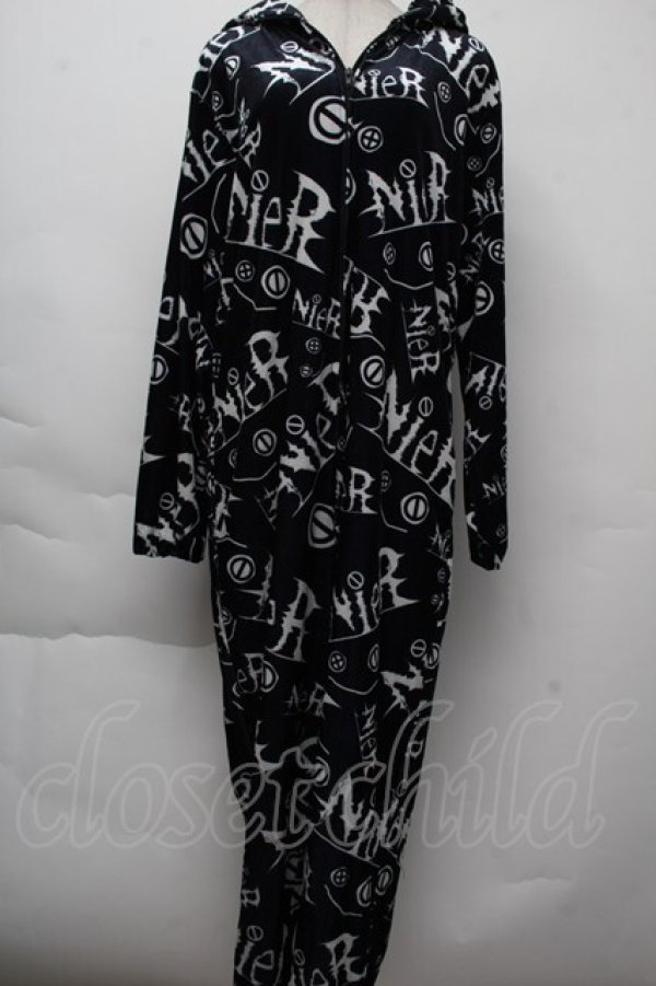 画像1: NieR Clothing / ロゴ総柄オールインワン  黒ｘ白 S-25-11-26-038-PU-OP-HR-ZS (1)
