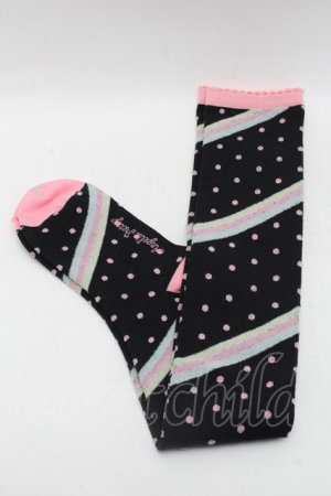 画像: Angelic Pretty / マシュマロボーダーオーバーニー  黒 S-25-11-28-001-AP-ZA-AS-ZS