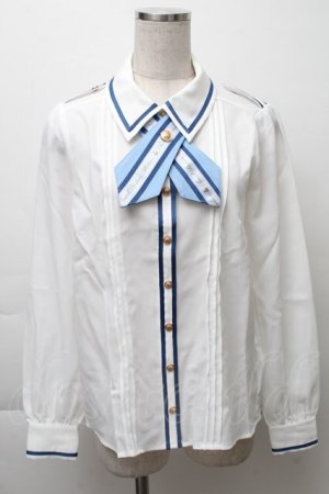 画像: Amavel / Message Stripeクロスタイブラウス  白 S-25-11-28-041-CA-BL-AS-ZS