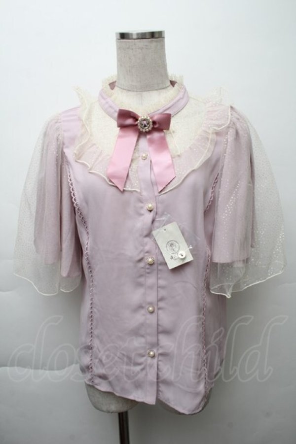 画像1: axes femme kawaii / ビジューリボンブローチ付ブラウス  ピンク S-25-11-28-043-AX-BL-AS-ZS (1)