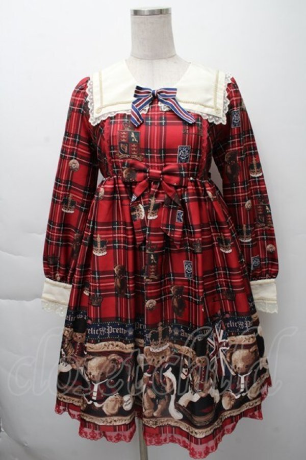 画像1: Angelic Pretty / British Bearワンピース  赤 S-25-11-28-053-AP-OP-AS-ZS (1)